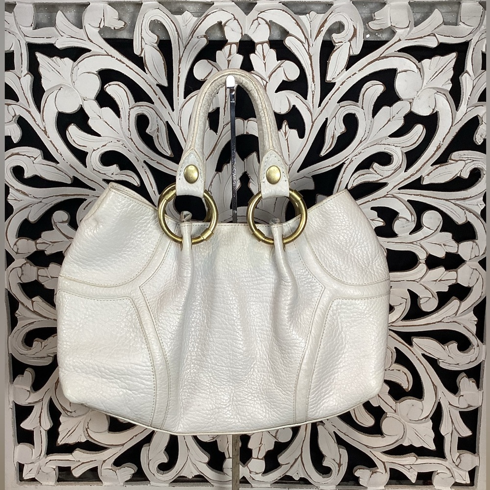 Kenneth Cole New York Leather Satchel Handbag Bone